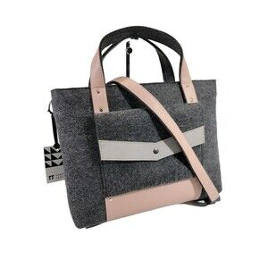 MW Fancy Felt Graphite Briefcase with Gray & Powder Leather Shoulder Bag Tote NW